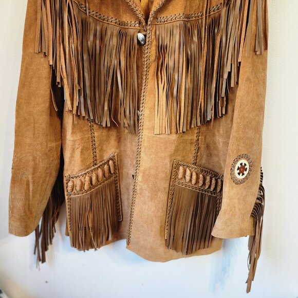 Scully Leather Boar Suede Fringe Mountain Jacket Bourbon Men 50 Cowboy Western - Picture 6 of 16